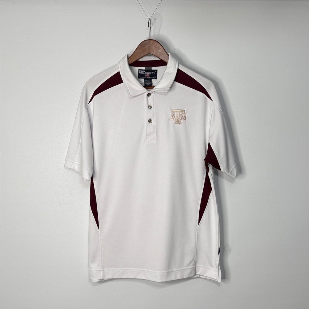 Pro Celebrity Texas A&M White and Maroon Men's Polo Shirt Size Large